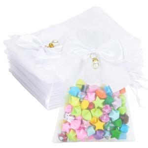 G2PLUS 30Pcs Organza Bags with Bow-4x6 In White Wedding Favor Bags Sheer Mesh Jewelry Pouches with Drawstring for Bridal Shower, Baby Shower, Valentine's Day Party Favors