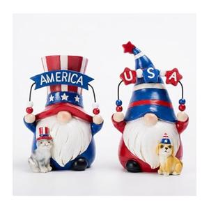 GoGnome 4th of July Gnomes Set of 2 - Handmade Resin Patriotic Gnomes Figurines for Indoor Independence Day Decorations (Patriotic)