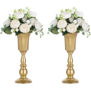 Nuptio Pcs of 2 Metal Trumpet Vase Elegant Wedding Centerpieces Vase for Party Decoration, 31.9cm/12.56" Tall Artificial Flower Arrangements for Anniversary Ceremony Gold