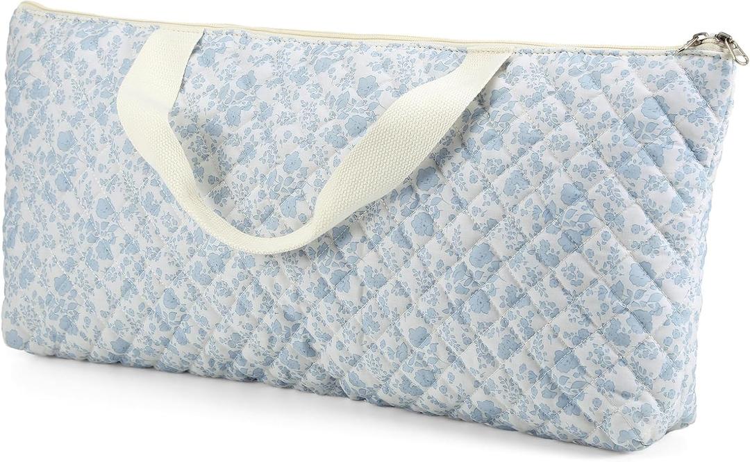 Empty Mahjong Bag 21.6 x 9.8 x 3.2 Inches Thickened Quilted Blue Printed Floral Carrying Bag Portable American Tiles Bags for Mahjong Lover Gift(Floral,Light Blue)