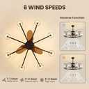 36" Large Crystal Fandelier Dimmable 6-Light Vintage Flush Mounted Chandelier Ceiling Fan Black Ceiling Fans with Lights and Remote for Dining Living Room Kitchen