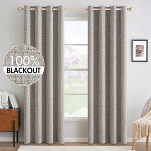 MIULEE 100% Blackout Linen Textured Curtains for Bedroom Solid Thermal Insulated Warm Taupe Grommet Room Darkening Curtains & Drapes Luxury Decor for Living Room Nursery 52 x 84 Inch (2 Panels) 