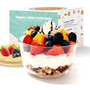 KEINVE Trifle Bowl with Lids, 97oz Glass Serving Bowls, BPA-Free Borosilicate Salad & Fruit Bowls, Airtight Food Storage Containers, Ideal for Layered Desserts & Holiday Parties