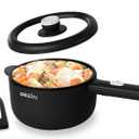 Dezin Hot Pot Electric, 2L Non-Stick Saut Pan, Rapid Noodles Cooker, Mini Portable Pot for Steak, Egg, Fried Rice, Ramen, Oatmeal, Soup with Power Adjustment & Spatula, College Dorm Room Essential