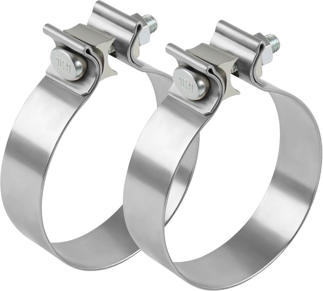 3.5 Inch Exhaust Clamp, 3 1/2" Narrow Band Muffler Clamp, Stainless Steel, 2pcs
