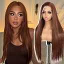 13X6 Auburn Brown Glueless Wig Synthetic Long Straight Lace Front Wigs for Women Pre-Plucked Ready to Wear Upgraded with Premium Fiber 26 Inch Daily Party Use