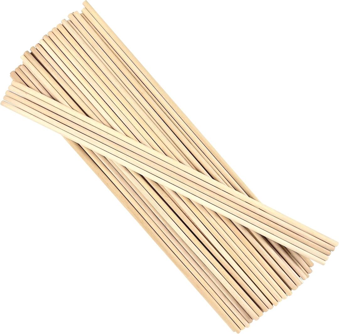 Wooden Dowel Rods 1/2 x 24 Inch Round Unfinished Hardwood Craft Sticks for DIY Lollipops Cake Support, 50 Pieces