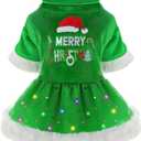 Yikeyo Dog Christmas Dress, Dogs Christmas Outfit Sweater LED Light Winter for Small Puppy Girl Clothes Costume,Cat Doggy Pet Apparel,Green,XXS
