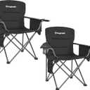 KingCamp Padded Folding Lounge Chairs with Built in Cupholder, Insulated Cooler Sleeve, and Side Storage Pocket for Indoor and Outdoors, 2 Pack, Black