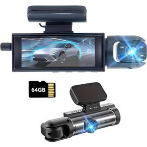 Dash Cam Front and Inside,Dashcams for Cars with 64G Card Traffic Recorder IR Night Vision Loop Recording G-Sensor 24Hr Parking Traffic Recorder(Front/Inside+64G)