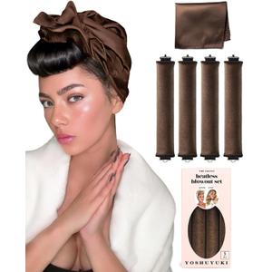 Grande Heatless Curls Overnight Rods No Heat Hair Curlers to Sleep Jumbo Foam Large Hair Rollers for Long Short Hair Heatless Curling Rod Set with Satin Wrap for Sleeping Brown