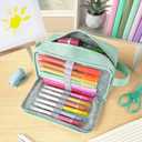 Sooez Original High Capacity Pencil Case, Big Pencil Bag Pouch Box Organizer Pen Case, Aesthetic Supply for Girls Adults, Portable Journaling Supplies with Easy Grip Handle & Loop, Mint Green, Large