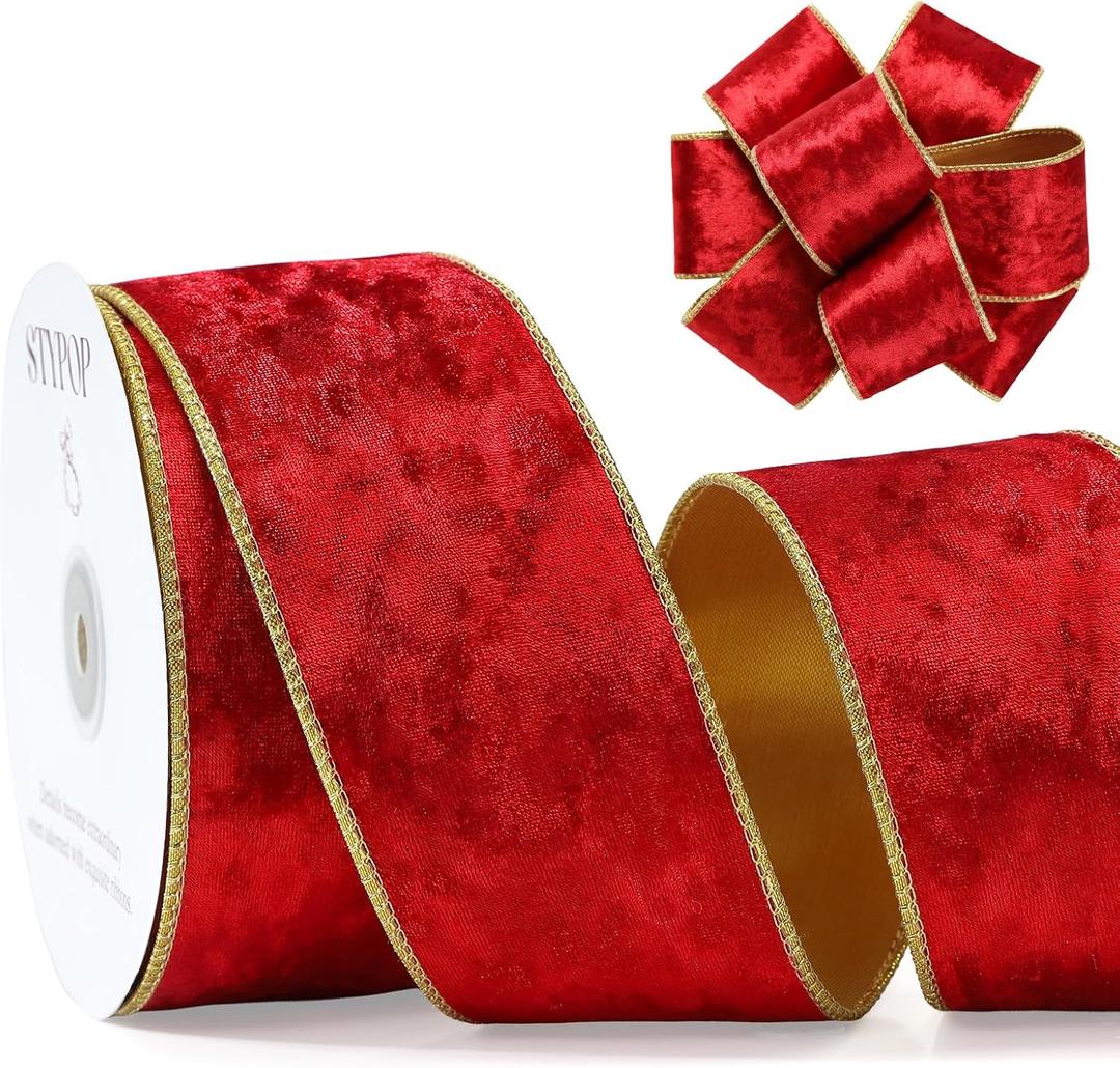 Red Christmas Velvet Ribbon Wired (2.5"  15 Yards) - Christmas Ribbon for Christmas Tree Decoration/Gift Wrapping/Crafts Wreaths Supplies