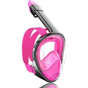 QingSong Full Face Snorkel Mask for Adults, Snorkeling Gear with Camera Mount, 180 Degree Panoramic View Snorkel Set Anti-Fog Anti-Leak (Pink) S/M