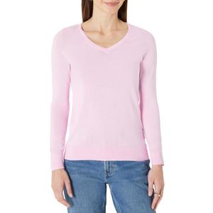 Essentials Women's Standard Lightweight V-Neck Sweater, Light Pink Liliac, Small