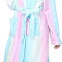 RONGTAI Womens Robes Plush Fleece Hooded Bathrobe Thick Nightgown with Pockets Fluffy Sleepwear (X-Large, Rainbow)