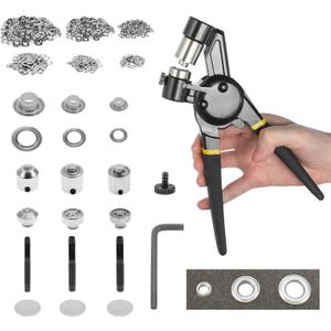 BEAMNOVA Grommet Tool Kit 5.5mm 8mm 10mm Multi-Size Hand Press Eyelet Pliers Kit with 900 Grommet Supplies & Hollow Hole Punch Tool Black Handheld Eyelet Setter for Tarp Leather Canvas