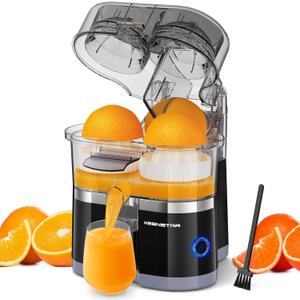 Electric Citrus Juicer, Dual-Head Orange Juicer Squeezer with Power Cord, Portable Juicer with Cleaning Brush for Lemon, Grapefruit, High Juice Yield, One Touch Operation, Easy to Clean (Middle, Black)