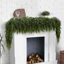 2 Pcs 6ft Christmas Garlands Cypress Garland, 160 Branches Real Touch Artificial Faux Greenery Garland for Mantle, Table, Wall, Indoor, Outdoor Christmas Decorations