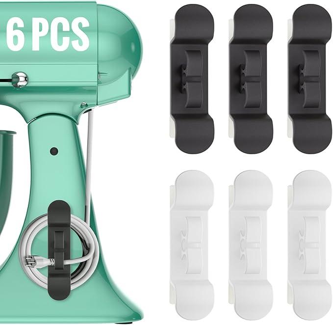 6PCS Cord Organizer for Appliances, Upgraded Kitchen Appliance Cord Wrap, Cord Holder Stick on Pressure Cooker, Coffee Maker, Air Fryer and Blender(3 Black + 3 White)
