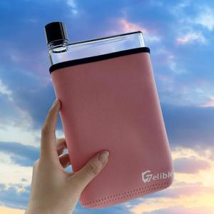 Flat Water Bottle 14oz with Cup Sleeve,Portable Clear Reusable Slim, Leak Proof Cup for Activity Outdoor Gym Camping Travel,Fits in Pocket &Random Corner.