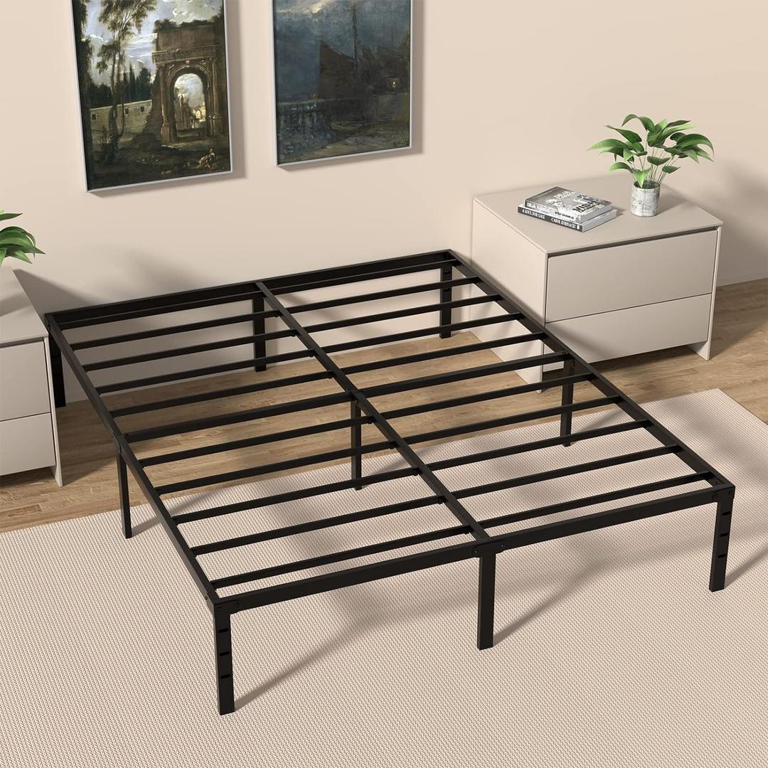 King Size Bed Frame 14 Inch Heavy Duty Metal Platform Bed Mattress Foundation Support No Box Spring Need, Black 