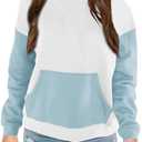 Bingerlily Girls Casual Hoodies Long Sleeve Cute Lightweight Pullover Tops with pocket Loose Solid Sweatshirt for 4-13 Years (Blue-white) XXL