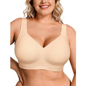 OEAK Womens Wireless Jelly Bra Plus Size Supportive Seamless Bras Full Coverage Push Up Comfortable No Underwire Tshirt Bras (Medium, Airy Nude)