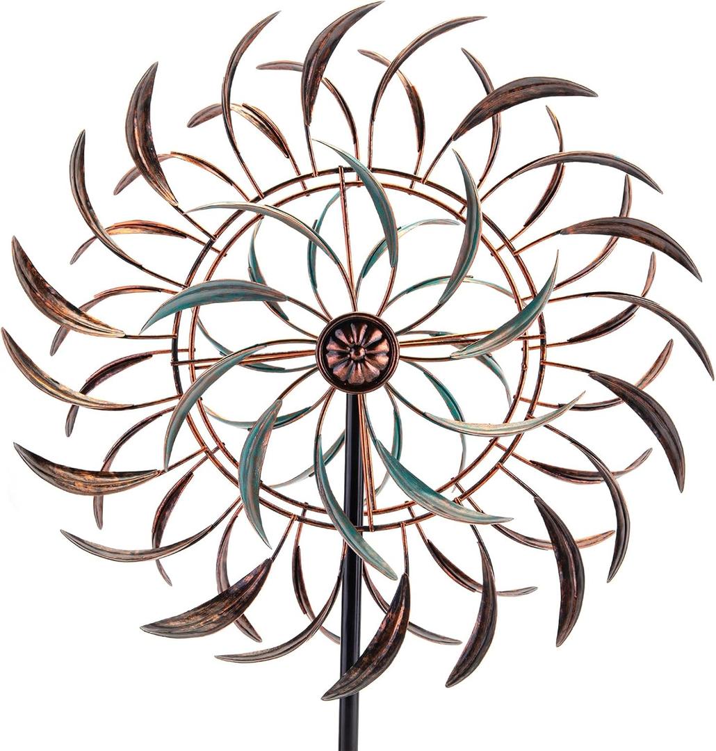 VEWOGARDEN Large Outdoor Metal Wind Spinners, 360 Degrees Swivel Wind Sculpture Yard Art Decor for Patio, Lawn & Garden 66 * 15.8 Inches (Brown(16 Inch))