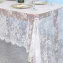 Partisout Vintage Lace Tablecloth 60x120 Inch - Elegant Boho Floral Rectangular Overlay for Wedding, Dining, Farmhouse Decor - Delicate Table Runner Home & Party (White)