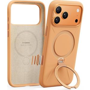 TORRAS Ostand Q3 Silicone for iPhone 17 Pro Max Case, Fit for MagSafe, 360 Spin Ring Stand, Liquid Silicone Cozy Vibrant Grip, Camera Control, Protective Case for iPhone 17 Pro, Pastel Orange
