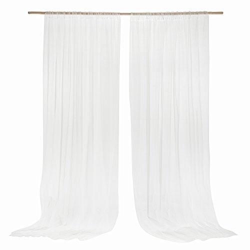 Ling's moment Wide White Sheer Curtains, Chiffon Wrinkle-Free Window Doorway Drapes Backdrop for Sliding Glass Doors Living Room Wedding Party Bedroom Farmhouse Arch Stage, 5ft x 10ft 2 Panels