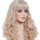 22 Inches Blonde Wigs for Women Long Wavy Wig with Neat Bangs Synthetic Natural Wig for Cosplay,Halloween,Daily Use