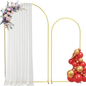 Gold Metal Wedding Arch Backdrop Stand Set of 2, 7.2FT & 6FT Arched Frame for Ceremony, Birthday Party, Baby Shower, Graduation, and Event Decor