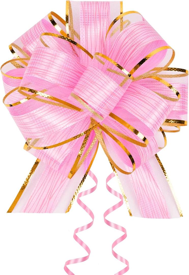 JOYIT 10 Pack Large Pull Bows 6 Inch - Big Pink Bows for Gift Wrapping, Ribbon Pull Bows for Mother's Day, Wedding Baskets Birthdays Gift