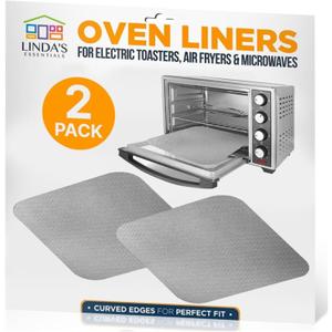 Toaster Oven Liners for Bottom of Oven (2 Pack) Reusable Non-Stick Heat Resistant Toaster Liners, Compatible with Ninja, Cuisinart, Emeril Lagasse & More, Toaster Mat, 12"x12" (Silver)
