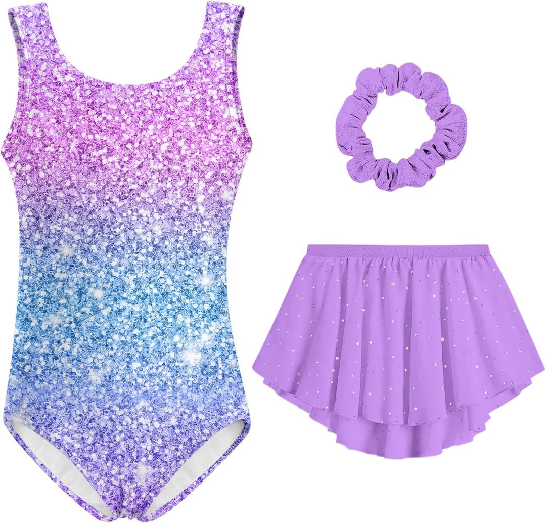 Idgreatim Girls Gymnastic Leotard Ballet Dance Dress Outfit with Removable Skirt Hair Scrunchie Combo 4-11 Years