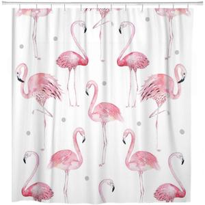 ArtSocket Shower Curtain Watercolor Bath Pink Flamingos Grey Polka Dots Chic Tropical Home Bathroom Decor Polyester Fabric Waterproof 60 x 72 Inches Set with Hooks