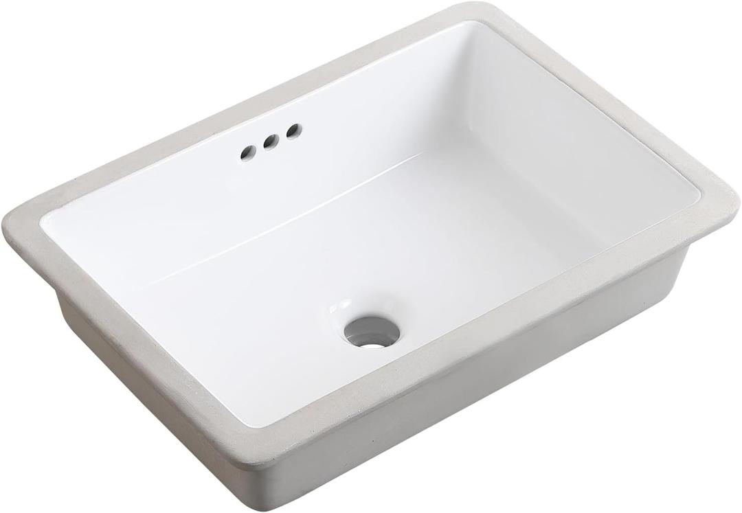 20 Inch Undermount Bathroom Sink Rectangular Undermount Sink White Ceramic Under Counter Bathroom Sinks with Flat Overflow Type (19.8"x 13.7")