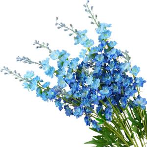 5pcs Blue Delphinium Artificial Flowers, 33" Silk Larkspur Faux Flower with Long Stem Fake Bouquet for Tall Floor Vase Kitchen Home Indoor Hyacinth Floral Plant Centerpiece Decor