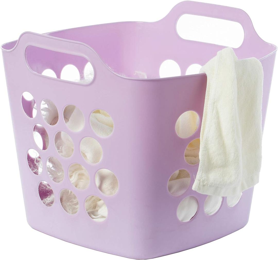 Flexible Plastic Carry Laundry Basket Holder Square Storage Hamper with Side Handles (Purple) (Small)