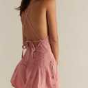 yoeasy Women's Sleeveless Deep V Neck Shorts Denim Romper Spaghetti Strap Tie Backless Ruffle Jean Overalls (Pink, S)