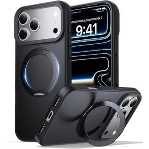 for iPhone 17 Pro Case with Stand Black, Fits MagSafe Ring, Military-Grade Drop Protection, Build in Kickstand,Slim Matte Finish Shockproof Phone Cover 6.3"