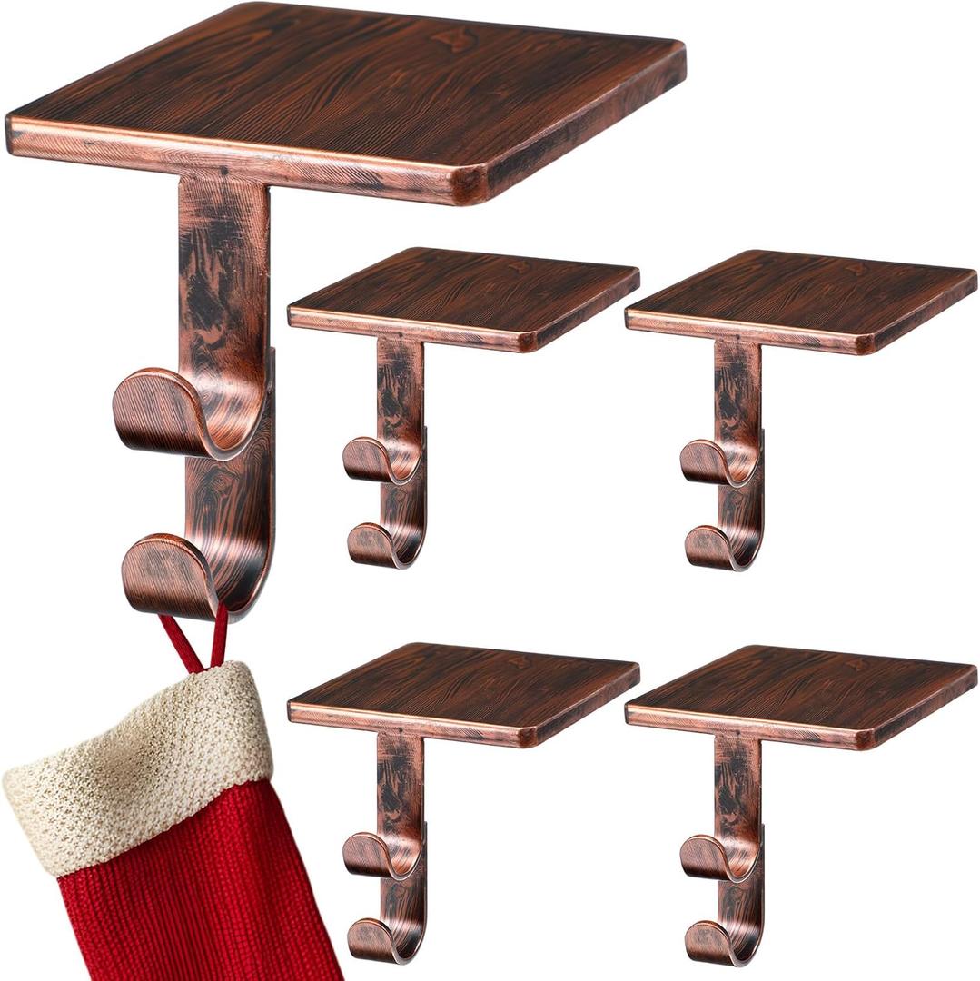 Zhengmy 4 Pcs 2 in 1 Fireplace Stocking and Garland Hangers Heavy Duty Metal Christmas Stocking Holder for Mantle, Two Hooks Hangers for Garland Balls Fireplace Xmas Holiday Party Decoration (Bronze)