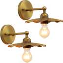 Phansthy Hardwired Wall Lighting, Barn Wall Sconces Antique Brass Indoor Wall Lights with Hammered Metal Lotus Leaf Texture Shade, Vanity Wall Lamp for Bathroom Bedroom Kitchen (One-Light 2 Pack)