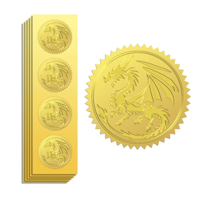 Peacoblue Gold Foil Sticker Seal Embossed 2 Inch 100Pcs Dragon, Self Adhesive Golden Around Embossing Decals for Invitation Certificate Envelope Seal Gift Card Decoration