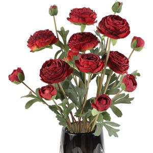 Ranunculus Artificial Flower,Silk Flowers Fake Persian Buttercup Flower 18 Heads Vintage Ranunculus Arrangement for Home Wedding Decoration Bride Table Centerpieces Floral Decor(Burgundy)