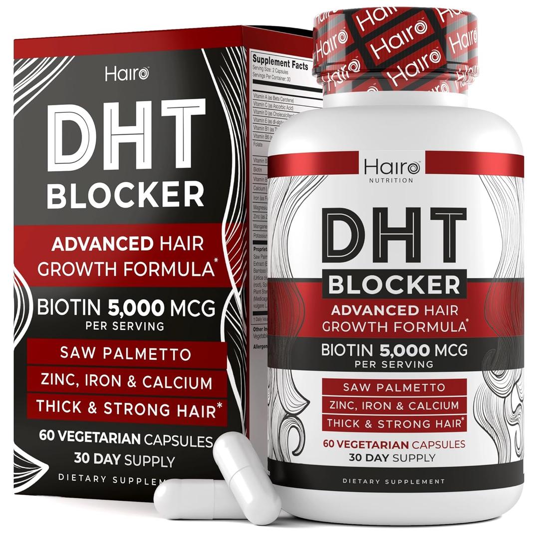DHT Blocker Hair Growth Supplement - High Potency Biotin & Saw Palmetto for Hair Regrowth - Natural Hair Loss Treatments for Women & Men - Helps Stimulate Hair Follicle Growth (60 Count (Pack of 1)) (Exp 03/12/2026)