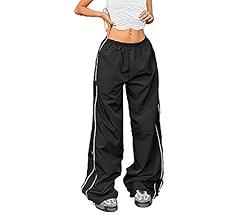 Women's Low Waist Cargo Pants Casual Solid Color Harajuku Vintage Y2K Low Rise Baggy Jogger Relaxed Cinch Pants S 
