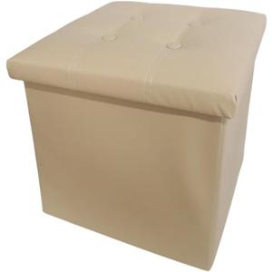 Folding Storage Ottoman Storage Cube Seat Foot Rest Stool with Memory Foam for Space Saving, Square Ottoman 15X15x15 inches, PU Leather Cream